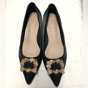 XIANG QIAN QI Elegant Black Women Shoes  Velvet Gold Embellishments 41 (Size 10)